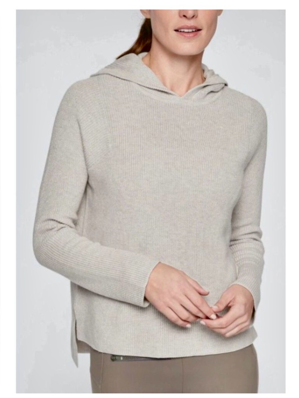 Athleta Rest Day Pima Cotton Knit Ribbed Hoodie Pullover Size Large